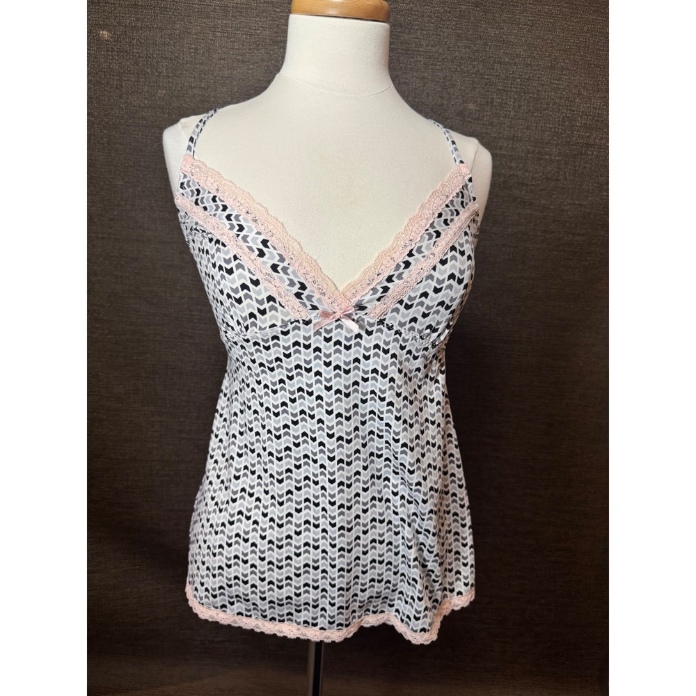 Marilyn Monroe Intimates Chevron Lace Trim Camisole Pink Black White Medium‎
